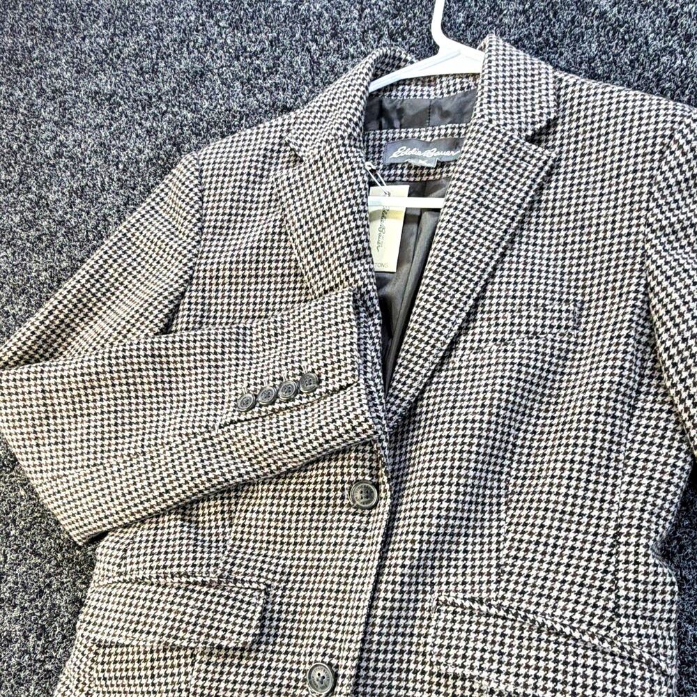 Eddie Bauer Women's Petite 2P Black/White Houndstooth Wool Blend 2-Button Blazer